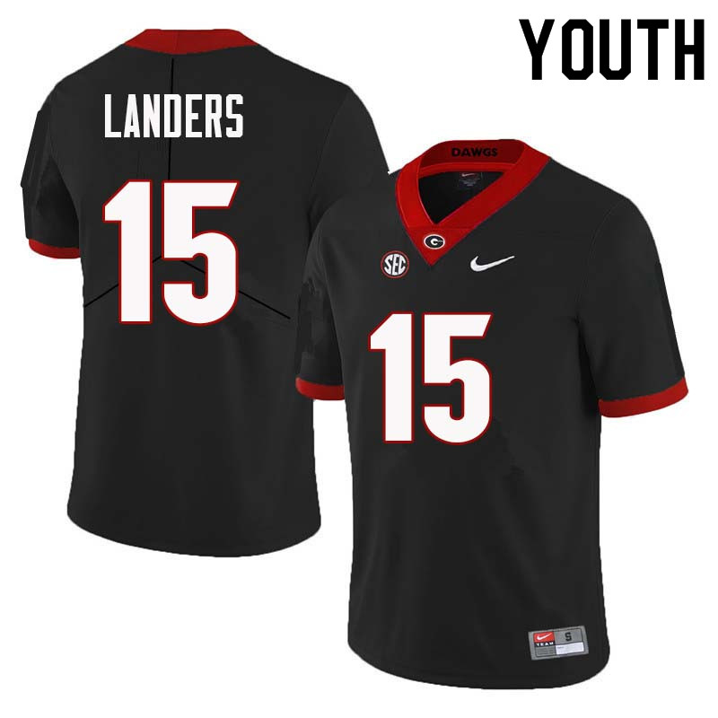 Youth Georgia Bulldogs #15 Matt Landers College Football Jerseys Sale-Black